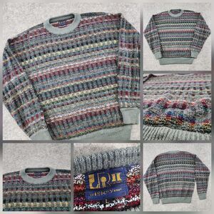 VTG LeRoy Knit Mens L Large Acrylic Pullover Retro Colorful Crewneck‎ Sweater